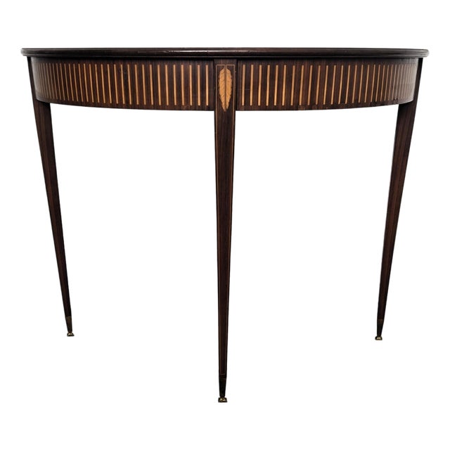 Mid-Century Italian Demi Lune Wood Inlay Wall Console or Side Table, 1960s For Sale
