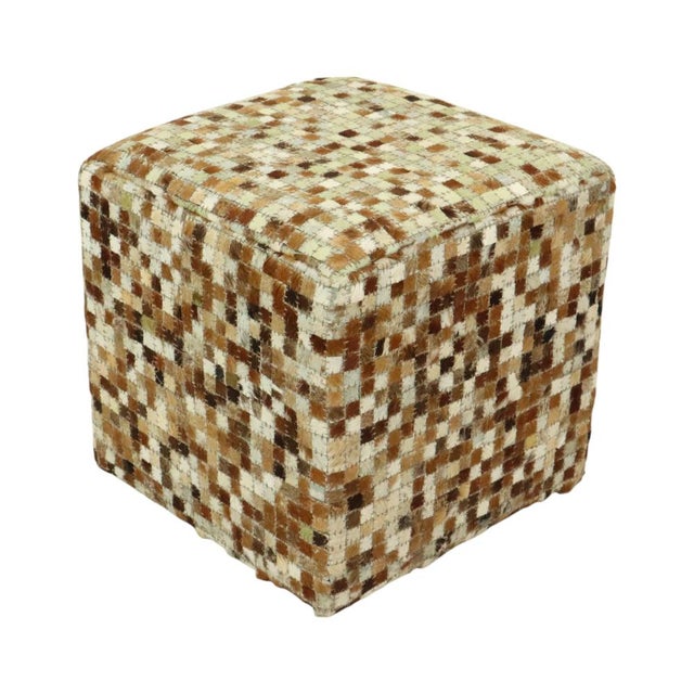 Vintage Square Goat Leather Patchwork Ottoman, 1970s For Sale - Image 6 of 13