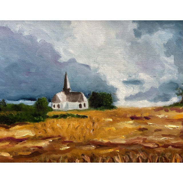 1980s Original Impressionist Oil Painting New England Landscape With Church For Sale - Image 5 of 7
