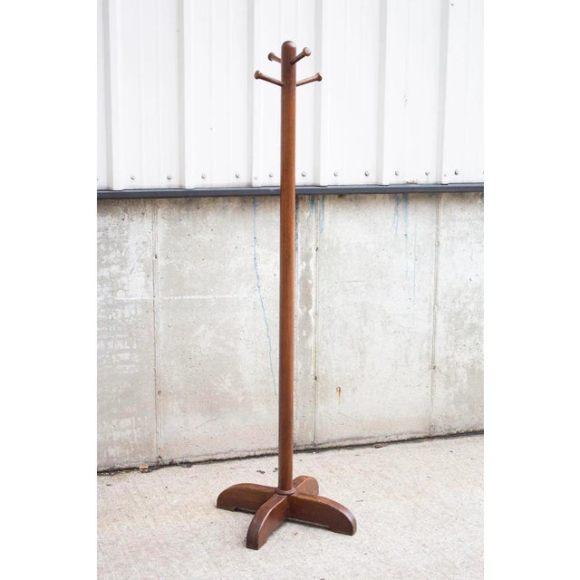 Wooden Coat Rack Stand With X Base and Carved Hooks For Sale - Image 6 of 7