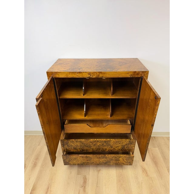 Vintage John Stuart MCM Burlwood Tallboy Armoire, Drawers and Doors, Collectable For Sale - Image 9 of 11
