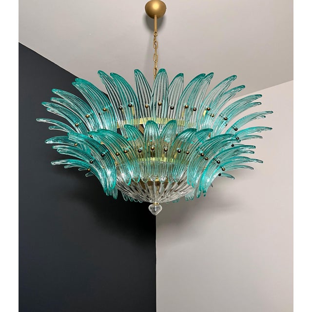 Mid-Century Modern Vintage Murano Chandelier with 82 Turquoise Glasses, 1990s For Sale - Image 3 of 18