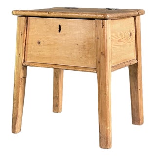 19th Century English Pine Stool With Storage For Sale