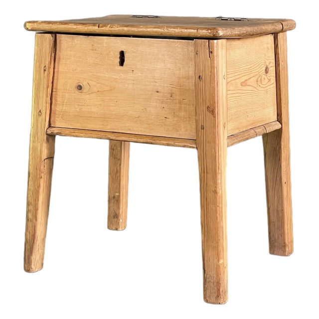 19th Century English Pine Stool With Storage For Sale