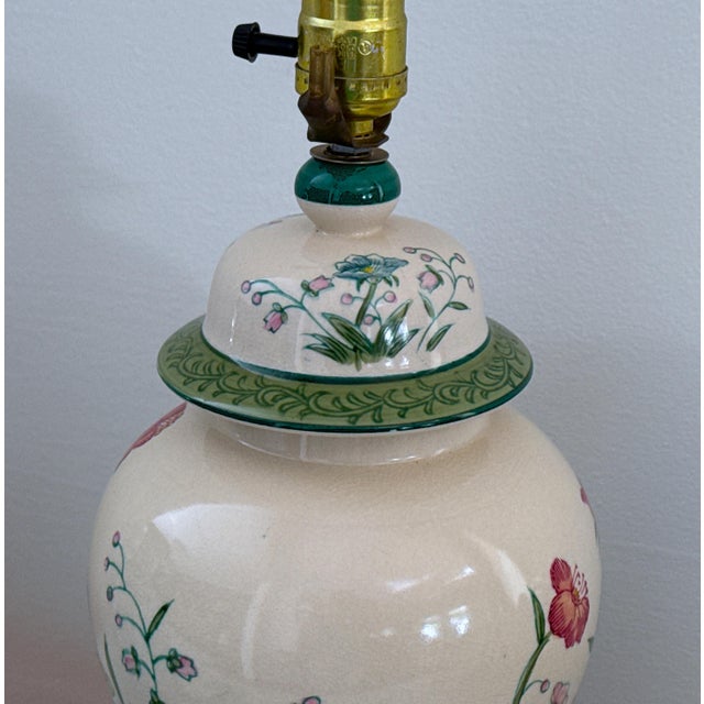 Wood Late 20th Century Asian Porcelain Hand Painted Table Lamp For Sale - Image 7 of 10