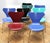 Set of 9 butterfly chairs 3107 by Arne Jacobsen for Fritz Hansen. Chromed metal base and colored wooden seat (black,...
