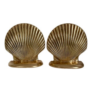 Pair Brass Seashell Scallop Bookends For Sale