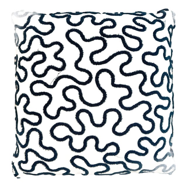 Navy Crewel Pillow For Sale