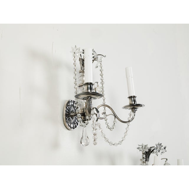 1920s Metal and Crystal Two-Arm Wall Sconces with Beads and Rosettes - a Pair For Sale In Atlanta - Image 6 of 8