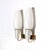A pair of Italian Modernist wall scones. Venetian frosted glass elongated globes are suspended in patinated brass rings...