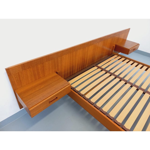 Vintage Scandinavian Teak Double Bed with Integrated Bedside Tables and Slatted Base, 1960s For Sale - Image 4 of 18