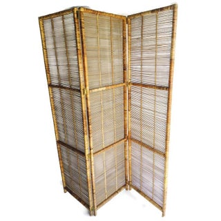 Vintage Bamboo & Rattan Folding Screen Room Divide For Sale