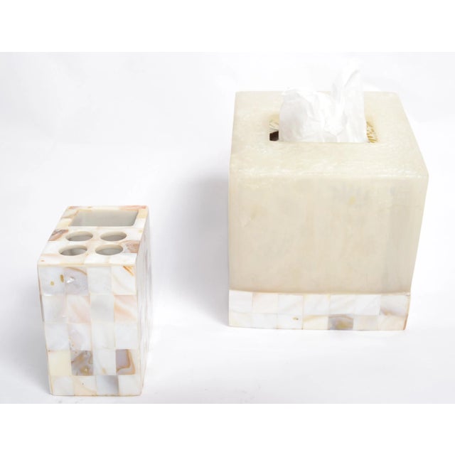 Natural Capiz Shell Acrylic Tissue Box Cover Toothbrush Holder Countertop Accessories For Sale - Image 12 of 12