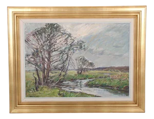 Niels Holbak, Danish Landscape Painting, Oil on Canvas, Framed