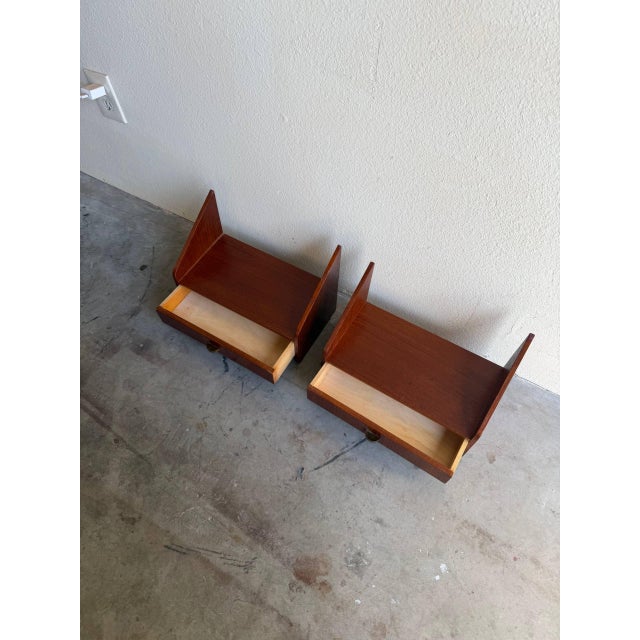 Pair of Danish Teak Floating Nightstands — Mid-Century Modern Wall-Mounted Bedside Tables, 1960s For Sale In Los Angeles - Image 6 of 7