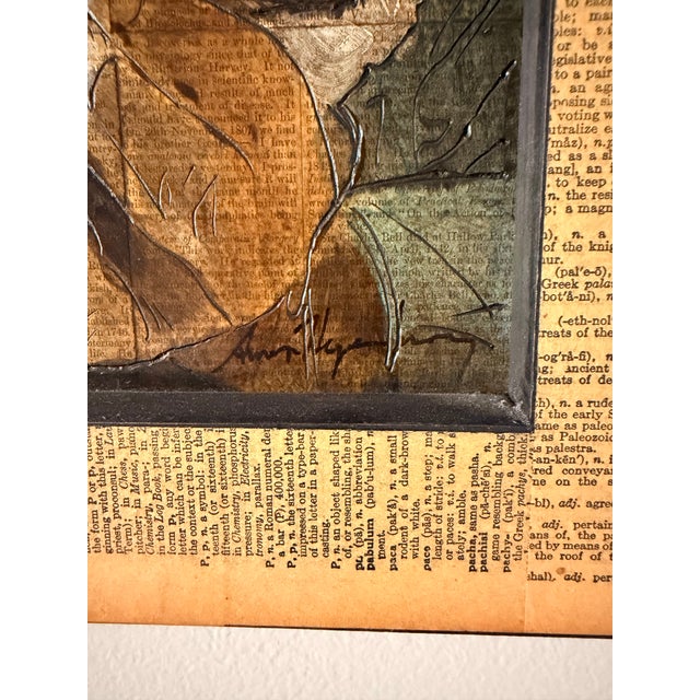 American Original Aaron Hequemborg “ Willie Moore Cotton” Textural Mixed Media Figural Portrait on Dictionary Pages | Shadowbox Framed Wall Art For Sale - Image 3 of 7