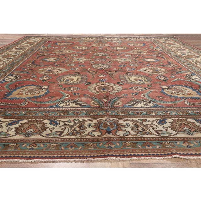 Brick Red Mid 20th Century Earthy Vintage Persian Tabriz Rug, 11'01 X 14'05 For Sale - Image 8 of 10