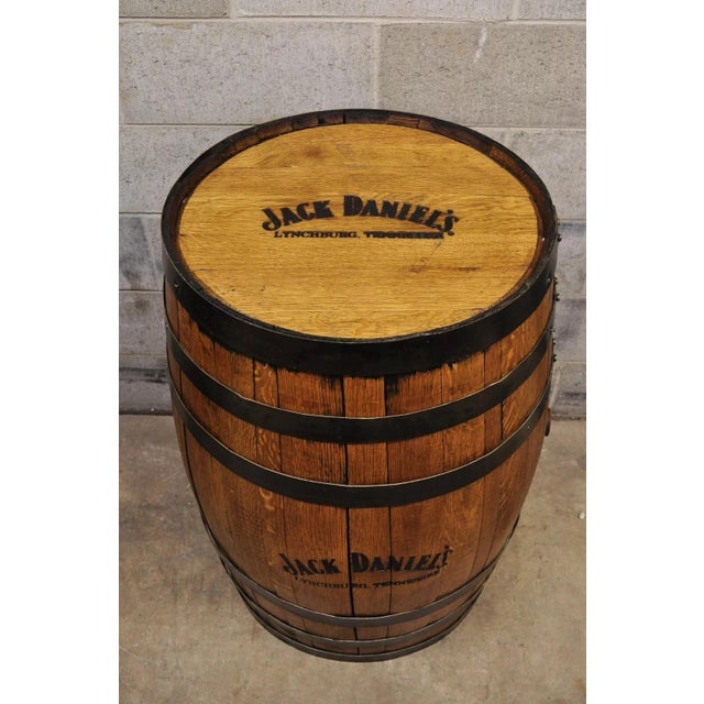 Jack Daniels Whiskey Barrel Engraved Oak Wood with Metal Bands. Item features laser engraved "Jack Daniels Lynchburg, TN"...