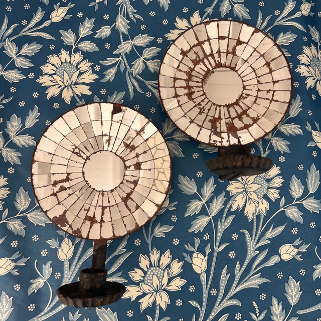 Pair of Antique Spider Web Mirrored Back Candle Sconces