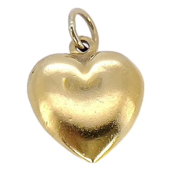Vintage 9k Gold Puffy Heart Charm For Sale