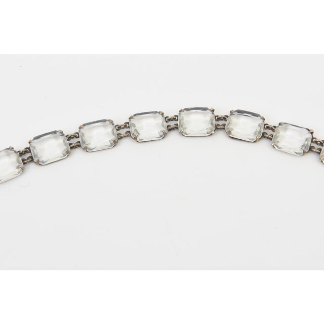 Metal Vintage Art Deco Crystal and Silver Long Necklace With Faceted Square Pendant For Sale - Image 7 of 11