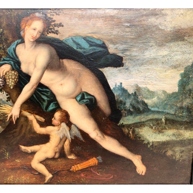 Late 18th Century Antique Old Master Style Oil Painting Ceres & Cupid Oak Panel Hans Von Aachen For Sale - Image 5 of 5