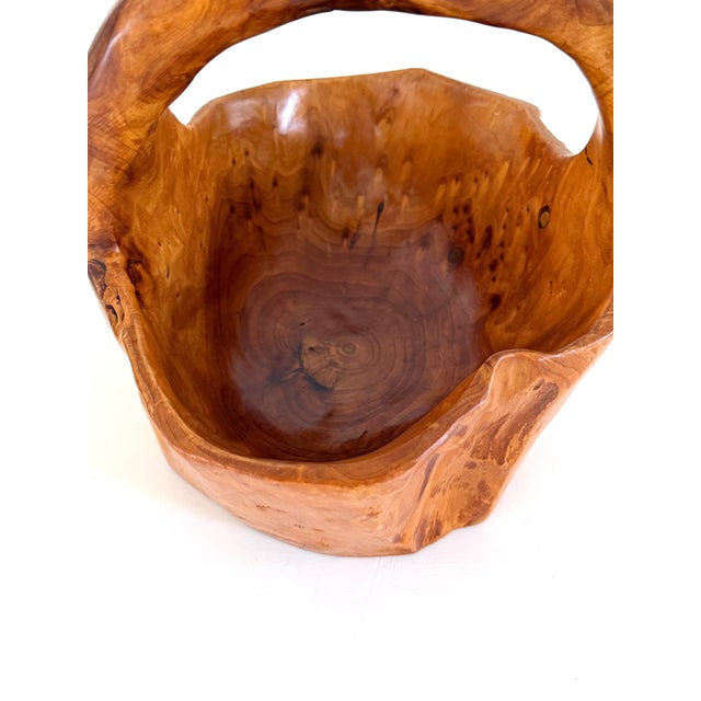 Hand Carved Solid Burl Wood Root Basket For Sale - Image 10 of 12