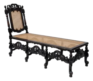 Late 19th-C. English Anglo-Indian Style Carved Oak & Cane Chaise
