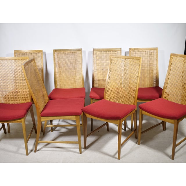 Mid-Century Modern Mid-Century Modern Walnut Wicker Dining Chairs by Dillingham, 1960s, Set of 8 For Sale - Image 3 of 13