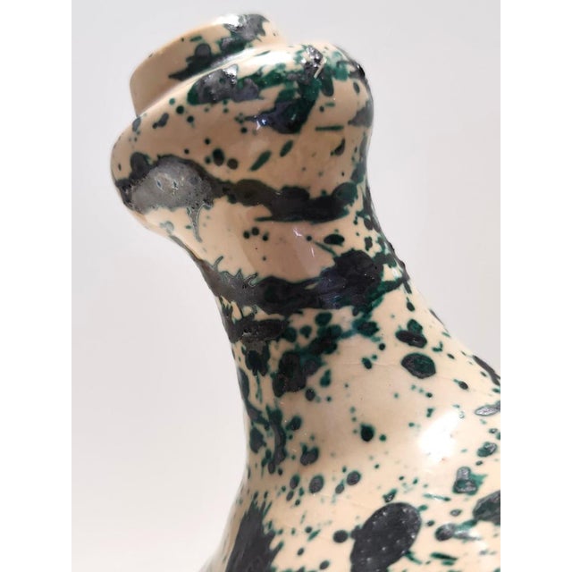 Beige Vintage Beige and Green Lacquered and Terracotta Vase, Deruta, Italy, 1950s For Sale - Image 8 of 10