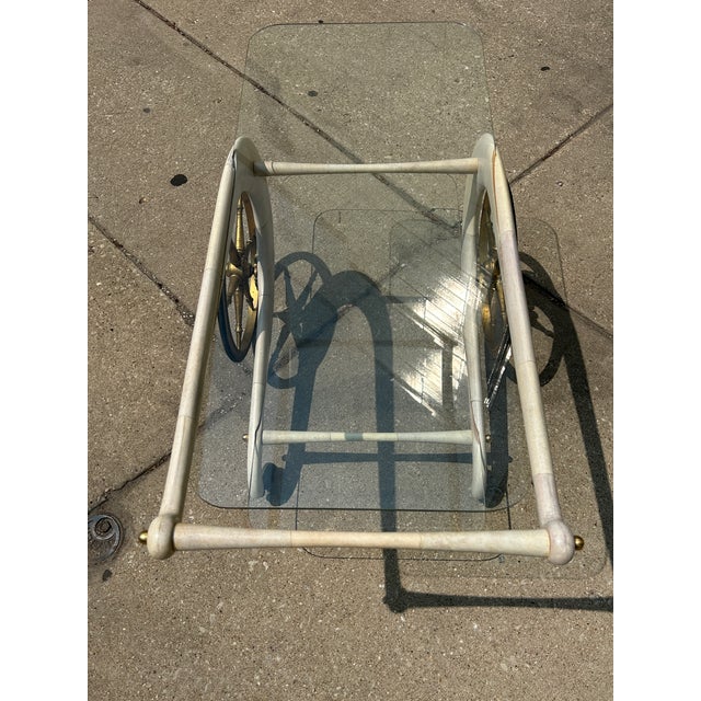 Wood Aldo Tura Goatskin Wrapped Wood + Glass Chariot Bar Cart C1960s For Sale - Image 7 of 10