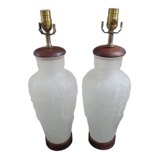 Vintage Pair of Art Deco Muller Freres Style Satin Glass Table Lamps For Sale