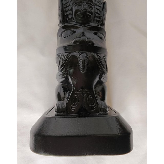 Vintage Hand Carved Haida Argillite Replica 5 Figure Totem Pole Frog Falcon Man Bear Fish For Sale - Image 4 of 10