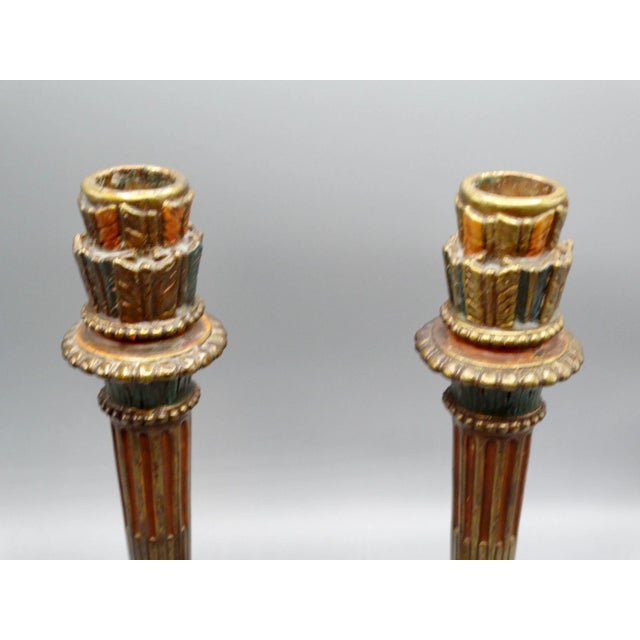 Italian Majolica Candlesticks 14" Height, a Pair For Sale - Image 4 of 8