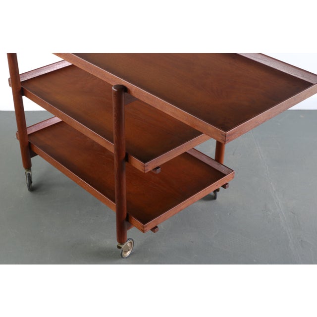 Brown Expandable Danish Modern Bar Cart by Poul Hundevad, Denmark For Sale - Image 8 of 12