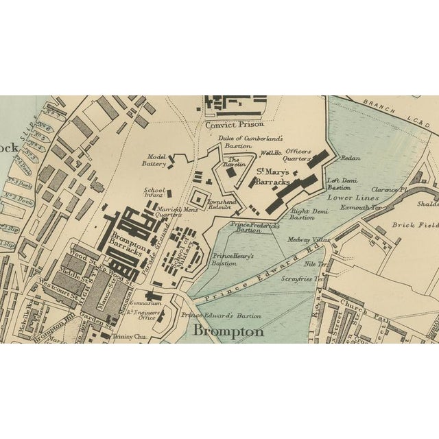 Paper Decorative Map of Chatham, Rochester and Gillingham, Naval Dockyard Plan, 1885 For Sale - Image 7 of 9