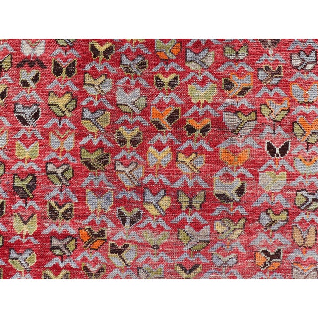 Textile Colorful Vintage Konya Rug in Red Acid Green, Orange 4' X 8'10" For Sale - Image 7 of 12