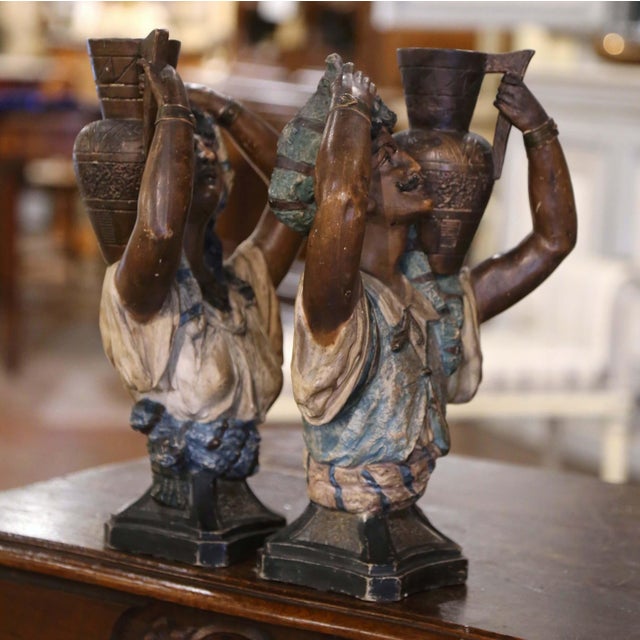 Pair of Early 20th Century Spanish Painted Terracotta Figurines For Sale In Dallas - Image 6 of 10