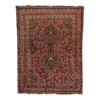 1960s Tribal Vintage Persian Shiraz Wool Rug With Red Field For Sale
