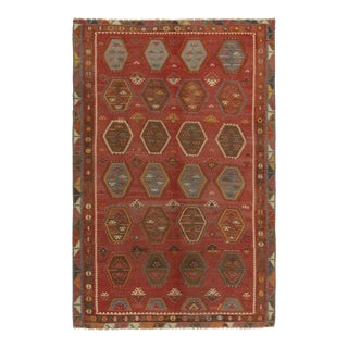 1950s Vintage Turkish Kilim Rug in Red, Beige-Brown and Blue Tribal Geometric Patterns For Sale