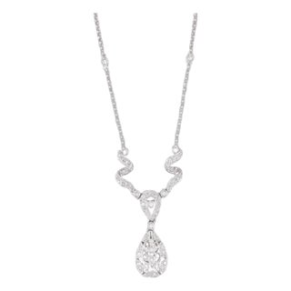 0.23ctw Diamond Lariat Teardrop Necklace 14k White Gold 13.75" Rolo Chain For Sale