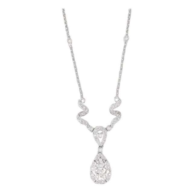 0.23ctw Diamond Lariat Teardrop Necklace 14k White Gold 13.75" Rolo Chain For Sale