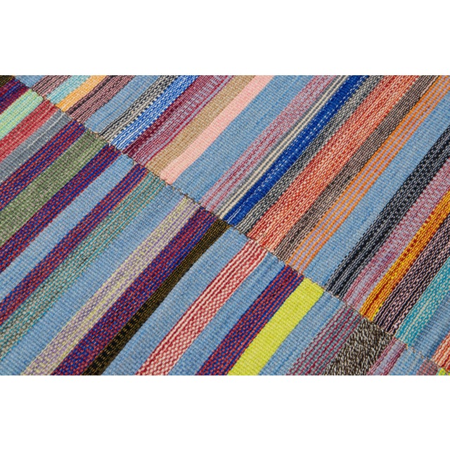 Modern Striped Kilim Flatweave Multicolor Handmade Wool Rug For Sale In New York - Image 6 of 11