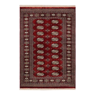 Rustic Bokhara Red/Gray Hand Knotted Wool Rug For Sale