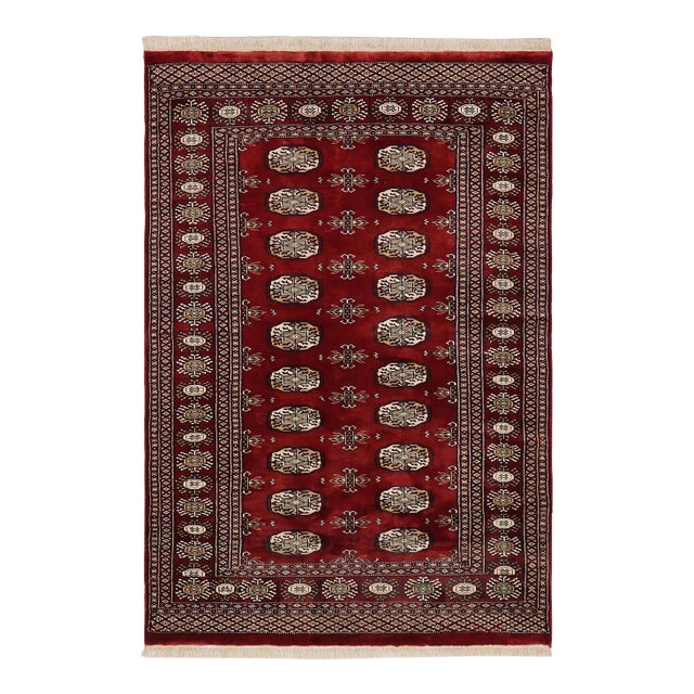 Rustic Bokhara Red/Gray Hand Knotted Wool Rug For Sale