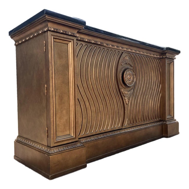 1990s Century Furniture Silk Roads Gilt Credenza – Solid Stone Top For Sale