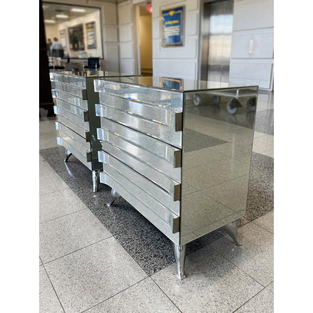 Art Deco 1980s Mirrored Chests of Drawers or Nightstands - A Pair For Sale - Image 3 of 11