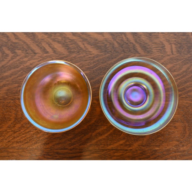 Glass Louis Comfort Tiffany Favrile Iridescent Art Glass Bowl and Underplate With Intaglio Grapevine Motif For Sale - Image 7 of 11