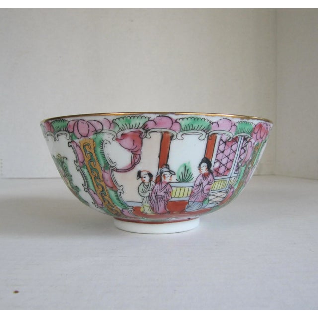Vintage Japanese Pink Flower & Green Bowl With Orange Accents For Sale - Image 9 of 9