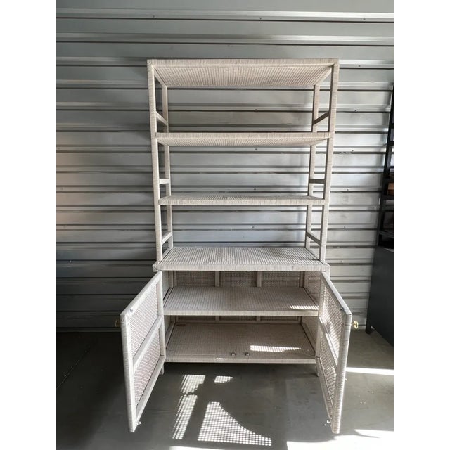 Gray Wrapped Rattan Bookcase Etagere For Sale - Image 9 of 11